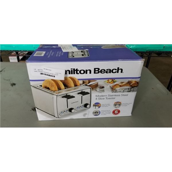 HAMILTON BEACH MODERN CHROME 4 SLICE TOASTER - TESTED WORKING