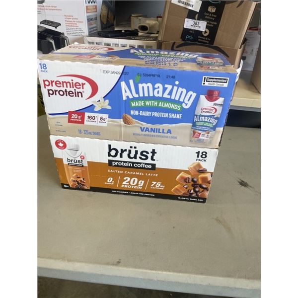 CASE OF PREMIER PROTEIN SHAKES. EXP JAN 2027 AND CASE OF BRUST PROTEIN COFFEE SHAKES. EXP MAY 25 202