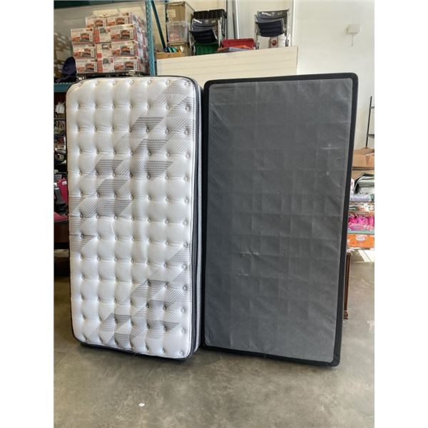 AS NEW SINGLE SERTA PERFECT SLEEPER ELITE MATTRESS WITH LOW PROFILE BOXSPRING