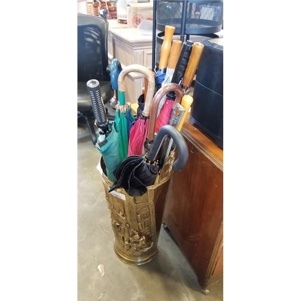 GOLD BUCKET WITH VARIOUS UMBRELLA