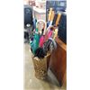 Image 1 : GOLD BUCKET WITH VARIOUS UMBRELLA