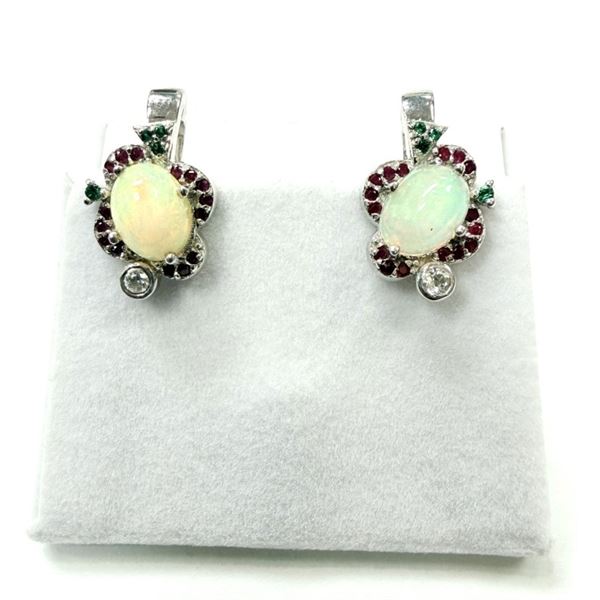 STERLING SILVER NATURAL OPAL WITH NATURAL ENHANCED RUBY EARRINGS, W/A $1000.00.