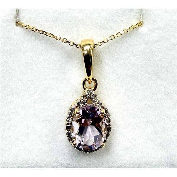 GOLD PLATED STERLING SILVER NATURAL AMETHYST AND CZ WITH GOLD PLATED STERLING SILVER CHAIN, W/A $950