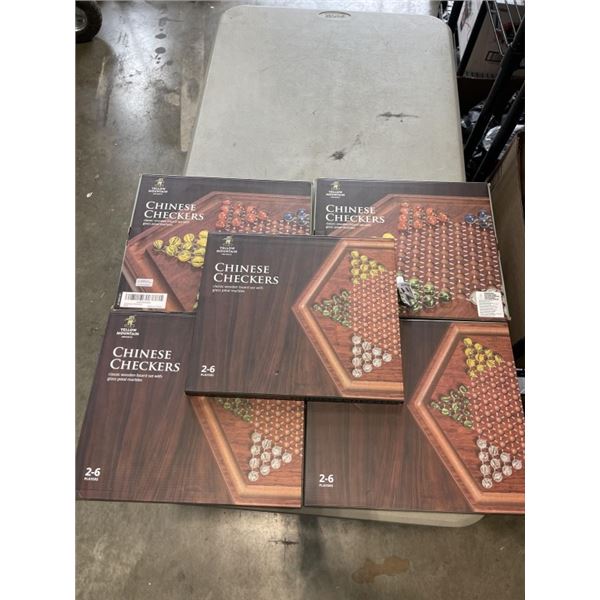 5 NEW CHINESE CHECKERS WOODEN BOARD SETS WITH GLASS PEDAL MARBLES