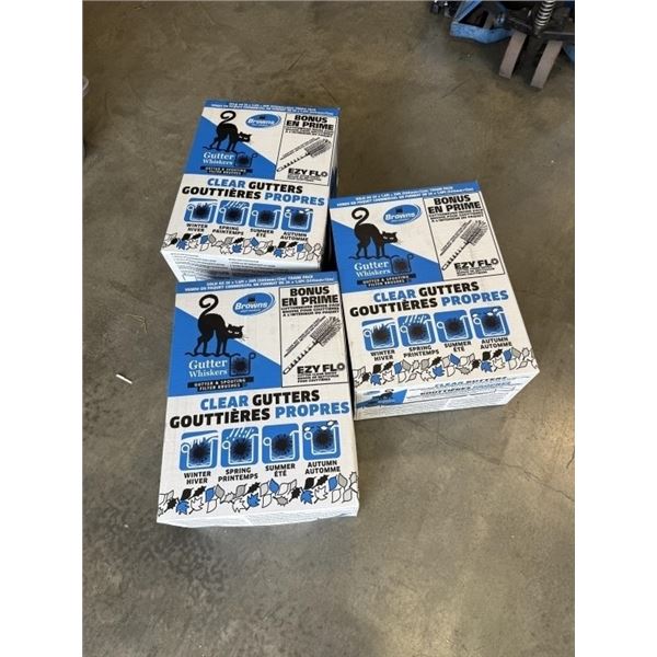 3 NEW CASES OF GUTTER WHISKERS, 117FT TOTAL, RETAIL $220 +, EACH KIT INCLUDES A GUTTER BRUSH