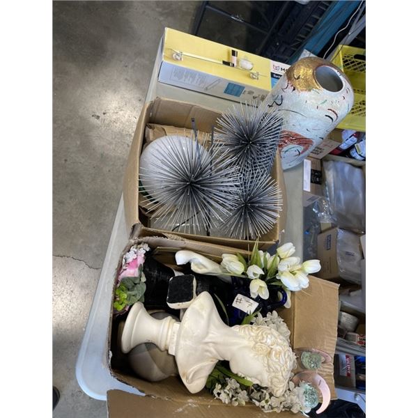 2 BOXES OF DECOR AND GLASS SHELF