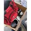 Image 5 : BOX OF MISC ITEMS - HEAT PACKS, PHOTO ALBUMS, KNEE PADS, ETC