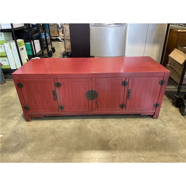 RED WOODEN ENTERTAINMENT CENTER TABLE