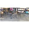 Image 1 : LAZY SUSAN LARGE PATIO TABLE WITH GLASS TOP,  AND 4 METAL PATIO CHAIRS