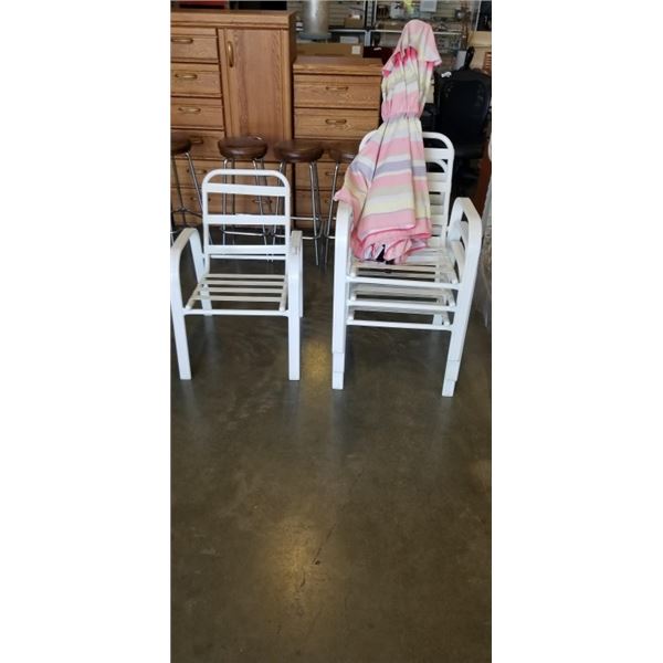 4 PATIO CHAIRS - NO CUSHIONS AND UMBRELLA