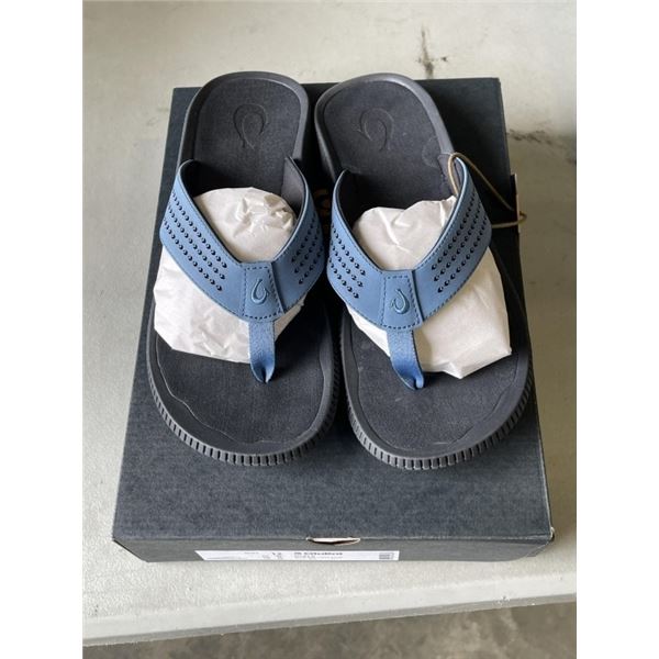 NEW OLUKAI ULELE SIZE 12 MENS SANDLES. BLUE FOG/ LAVA ROCK COLOR