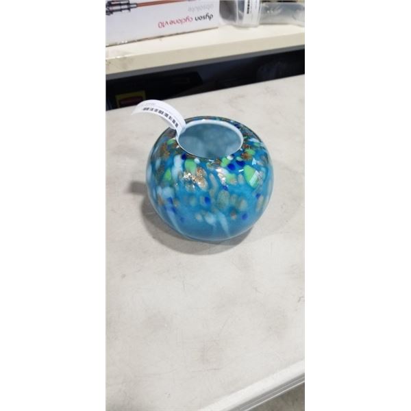 BLUE AND GOLD DUSTED ART GLASS BOWL