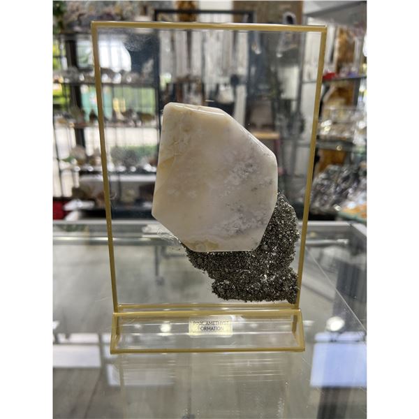 Pink Amethyst with Pyrite Art on Display