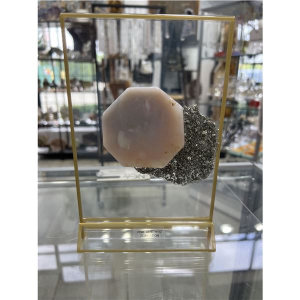 Pink Amethyst with Pyrite Art on Display