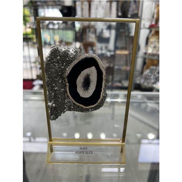 Black Natural Agate with Pyrite Art on Display