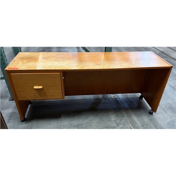 Wooden Desk w/ Single Drawer on Wheels 62" x 18" x 26"H