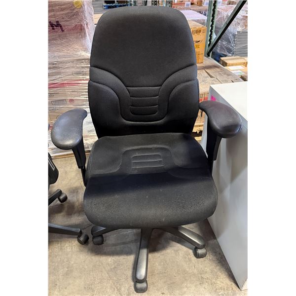 Black Office Armchair w/ Upholstered Seat & Back on Wheels
