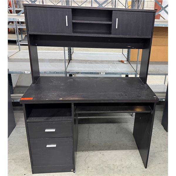 Black Desk w/ Upper & Lower Cabinets 44" x 22" x 57"H