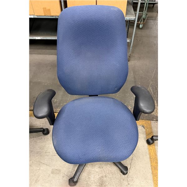 Blue Office Armchair w/ Upholstered Seat & Back on Wheels