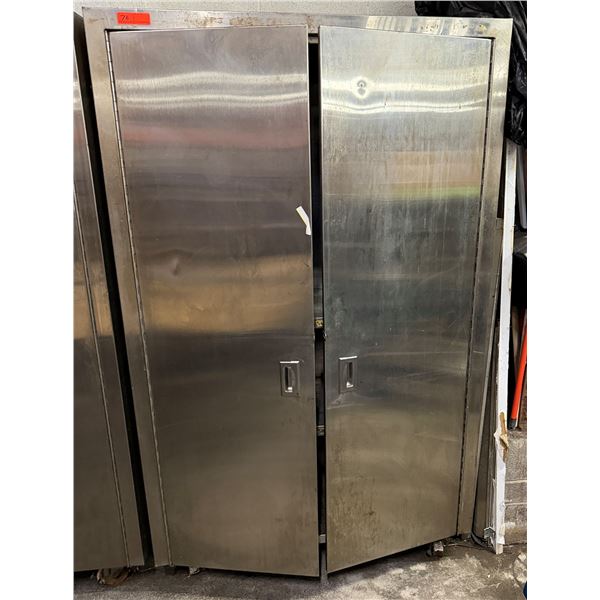Metal 2-Door Storage Cabinet w/ Inside Shelving on Wheels 48" x 17" x 78"H