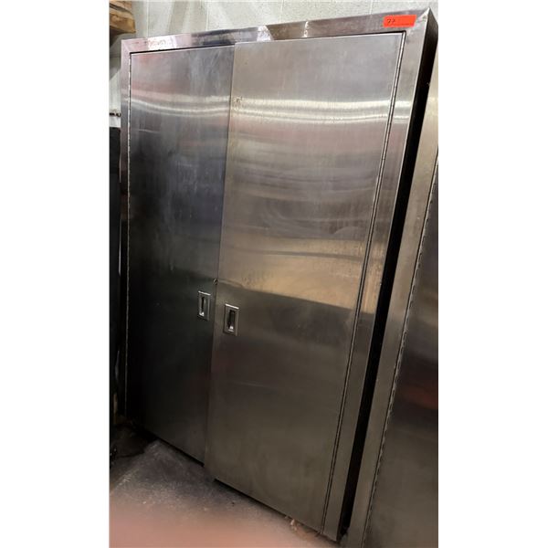 Metal 2-Door Storage Cabinet w/ Inside Shelving on Wheels 48" x 17" x 78"H
