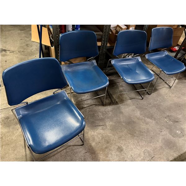 Qty 4 Metal Chairs w/ Blue Upholstered Seats & Backs 18" x 18" x 32"H