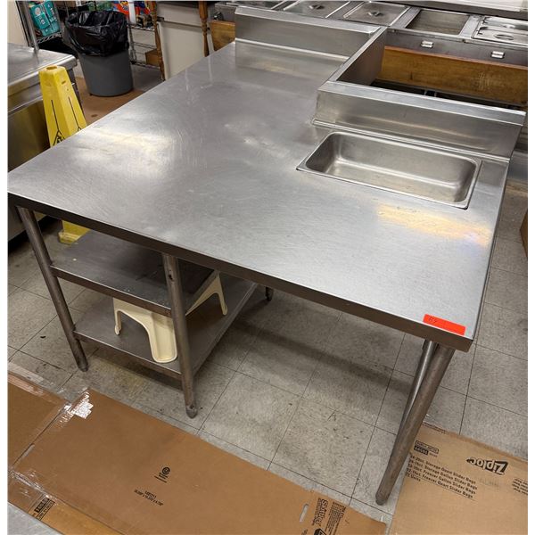 Kitchen Prep Table w/ Raised Edge & Undershelf 61" x 55" x 36'H