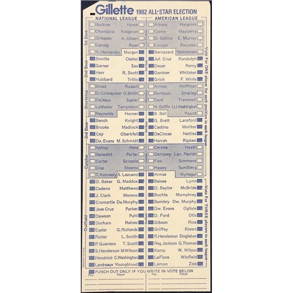 1982 MLB ALL STAR GAME BALLOT