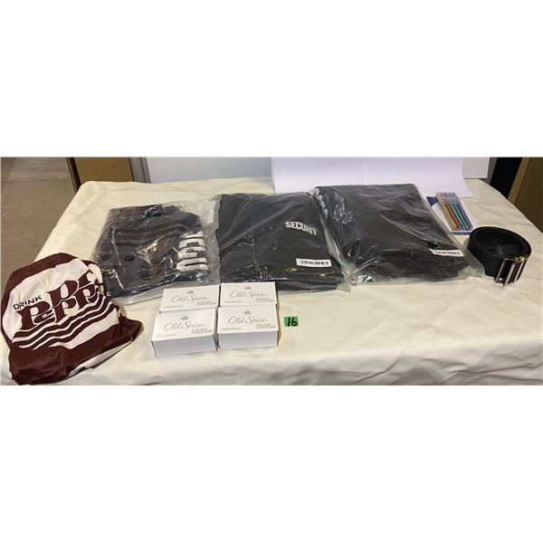 Security hoodies, 4 bars of Old Spice bar soap, belt and more