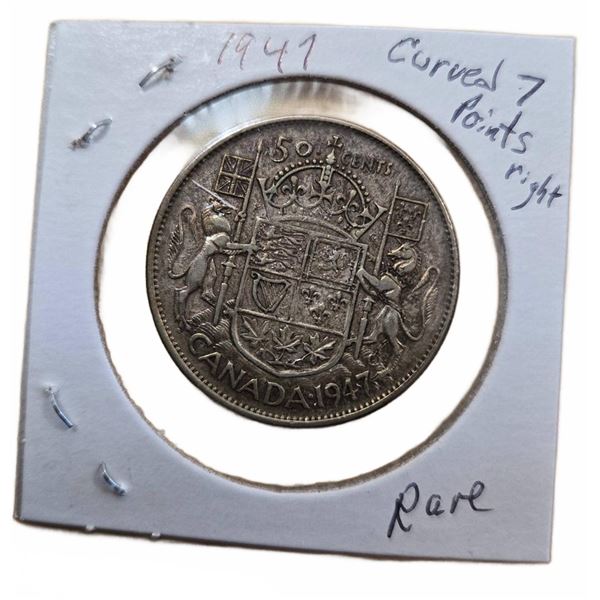 1947 Canada 50 Cents Curved 7 Coin