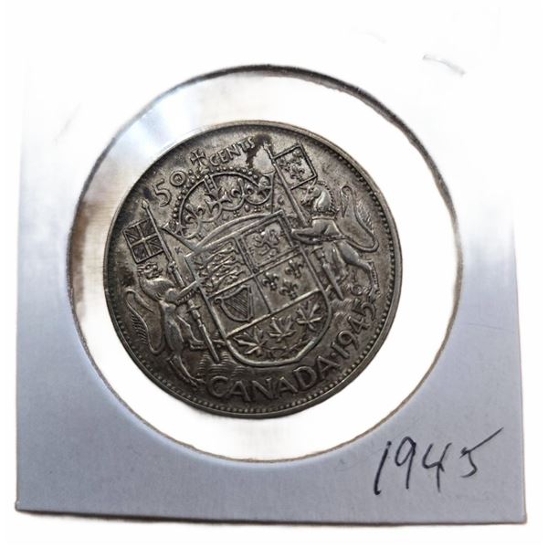 1945 Canada 50 Cents Silver Coin