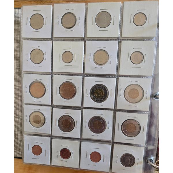 Binder page with 20 assorted world coins