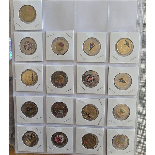 Colored Canadian Loonies and Toonies