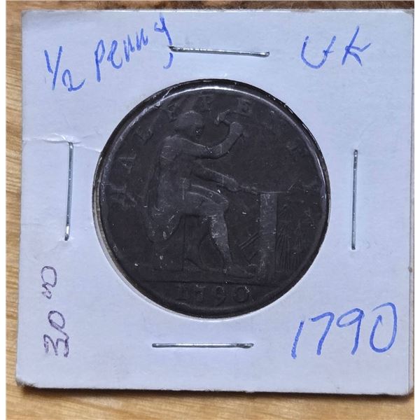 1790 UK Half Penny Token Coin