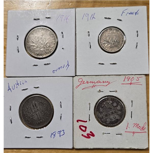 European Silver Coins, France, Austria, and 2