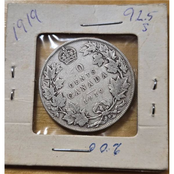 1919 Canada 50 Cent Silver Coin