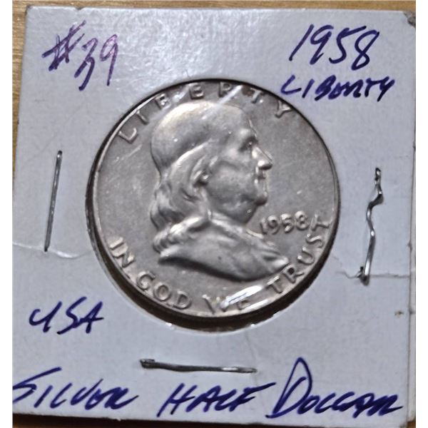1958 Franklin Silver Half Dollar USA