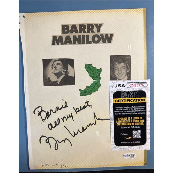 Barry Manilow Autographed Page 'All My Best' JSA Certified CM26126 (1991)