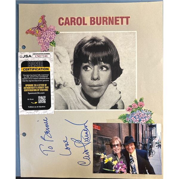 Carol Burnett Autographed & Personalized Scrapbook Page JSA Certified CM27248