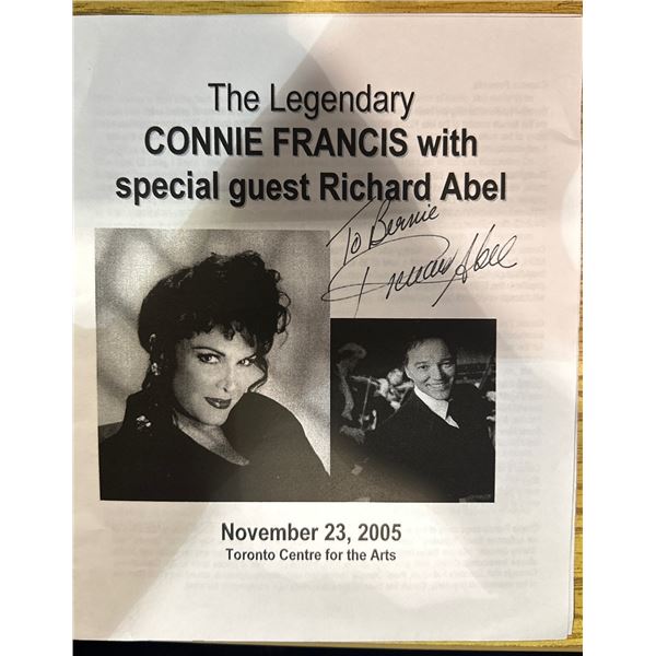 Connie Francis w/ Richard Abel 2005 Toronto Concert Program - Autographed