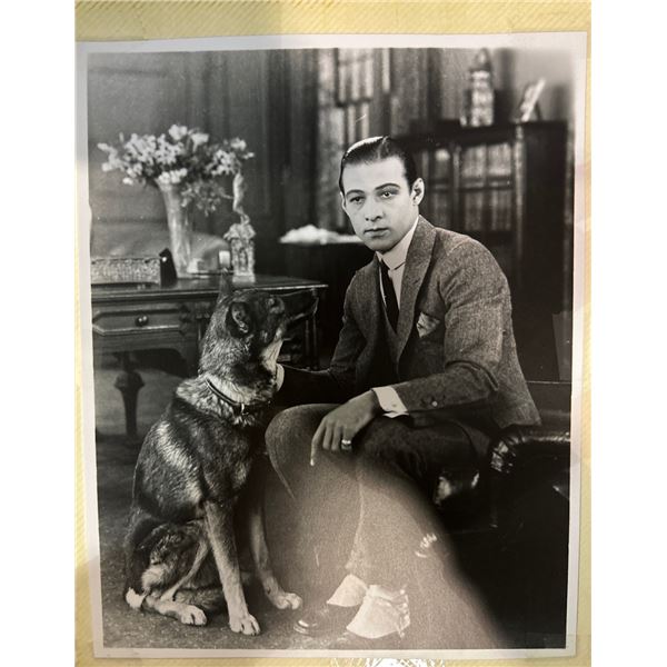 Rudolph Valentino Silent Film Star with His Dog Kabar B&W Photo Reprint