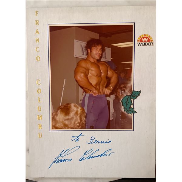 Franco Columbu Autographed Photo in Weider Presentation Folder 12x16