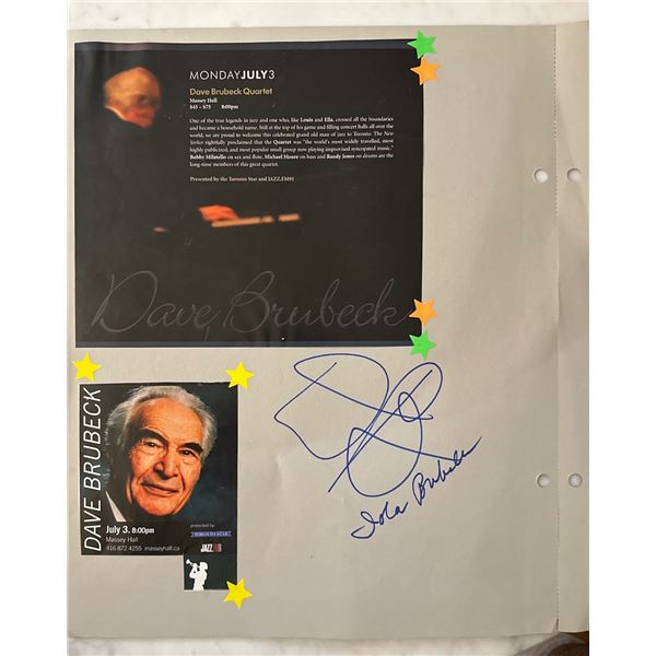 Dave Brubeck Autographed Signed Scrapbook Page Massey Hall Concert Program
