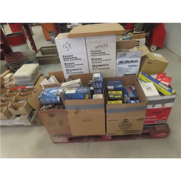 Pallet Lot, New – Spark Plug Wires, Starters, Alternators, Exhaust Clamps, Brake Pads, Shoes