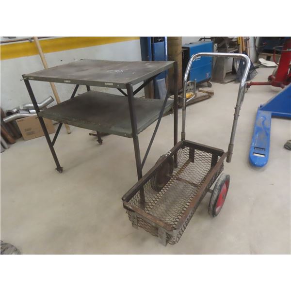 2 Metal Homemade Rolling Parts Tables, 36x24x36, and Rolling Cart