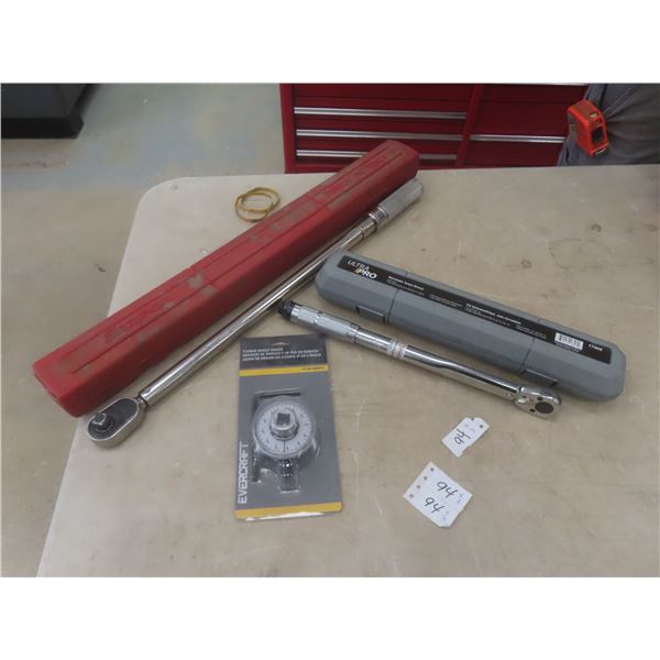 Snap-On 1/2" 250 lb and UltraPro 3/8" 80 lb Torque Wrenches, Evercraft Torque Angle Gauge