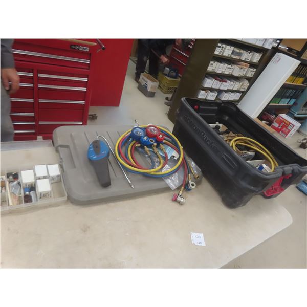 Refrigerant R134A Gauge Set, Robinair Leak Detector, w/ Fittings, Refrigerant Oil, Hoses