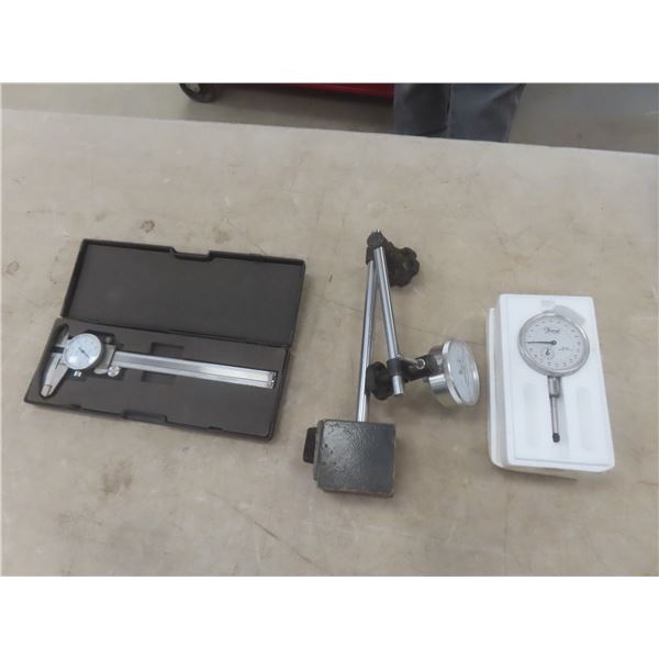 Dial Indicator, Base, Thousandths and Metric Caliper