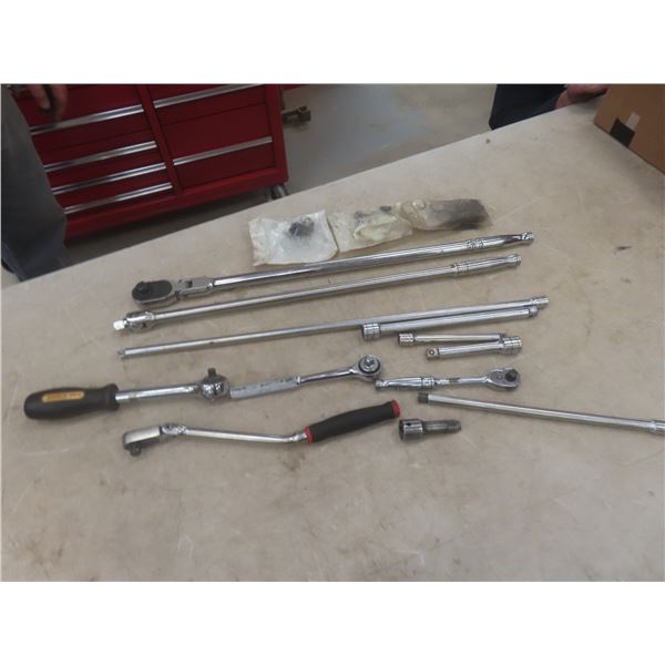 1/2" Power Bars, 1/2" and 3/8" Extensions, 1/2" and 3/8" Ratchets, and Ratchet Repair Kit
