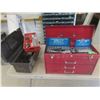 Image 1 : Metal Tool Box w/ 1/4" and 3/8" Socket Set, Teflon Tape, Files, Punches, Vise Grips, Screwdrivers